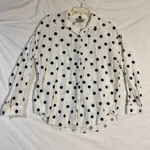 Vintage Trimmings Button-Up Shirt Womens L White Black Polka Dot Long Sleeve USA
